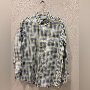 Orvis Men’s Blue and Green Plaid Casual Button Wrinkle Free Size Large Shirt